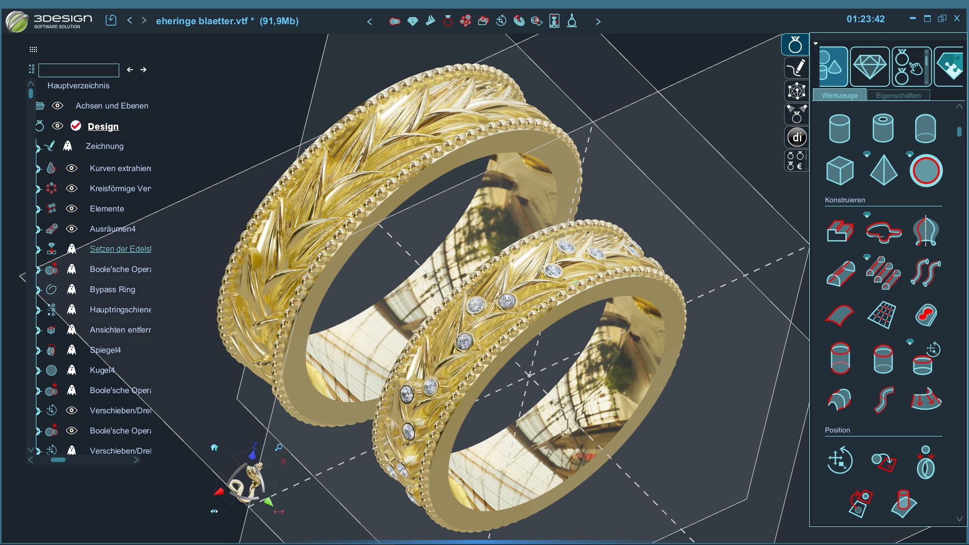 Eheringe modelliert in 3Design