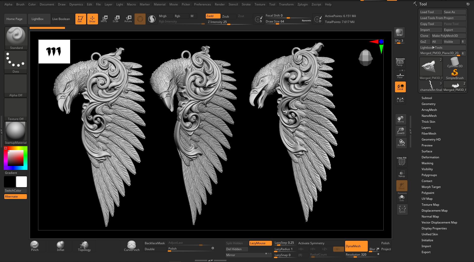 Anhänger Kette Adler modelliert in ZBrush