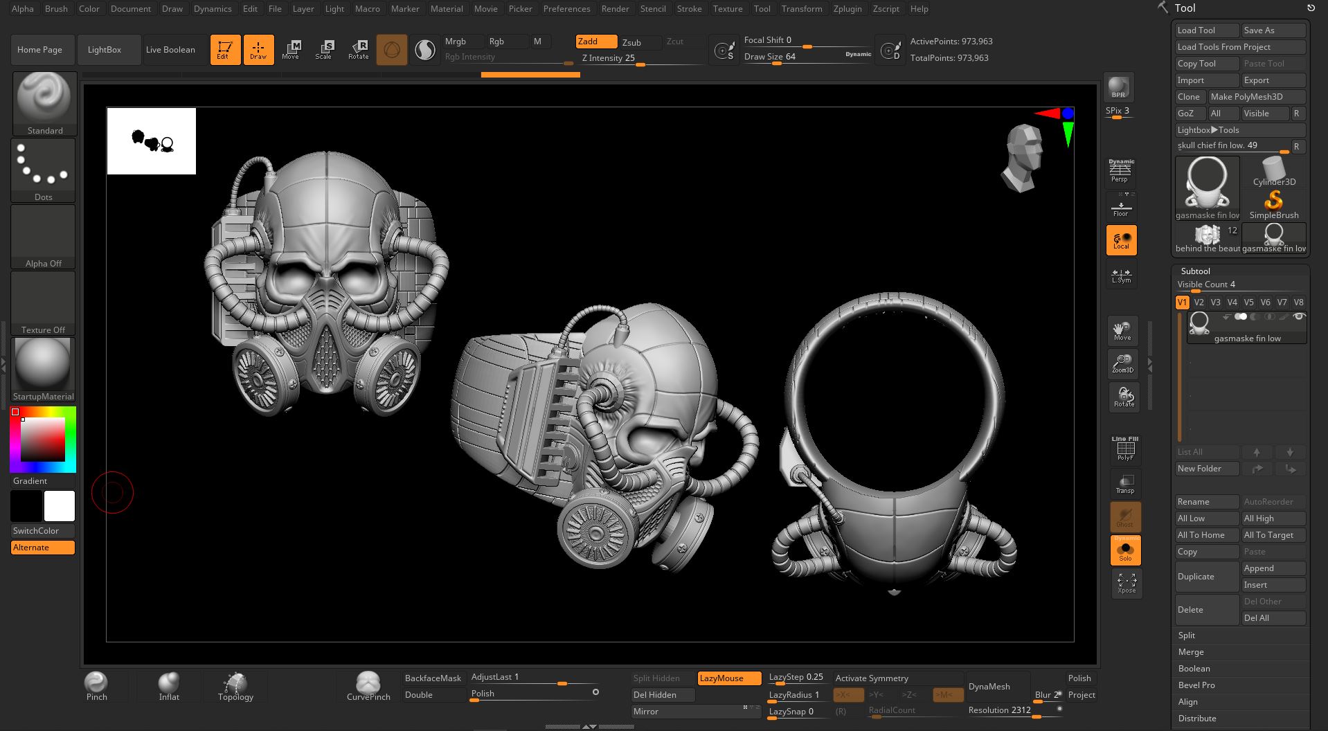 Ring Biker mit Gasmaske modelliert in ZBrush