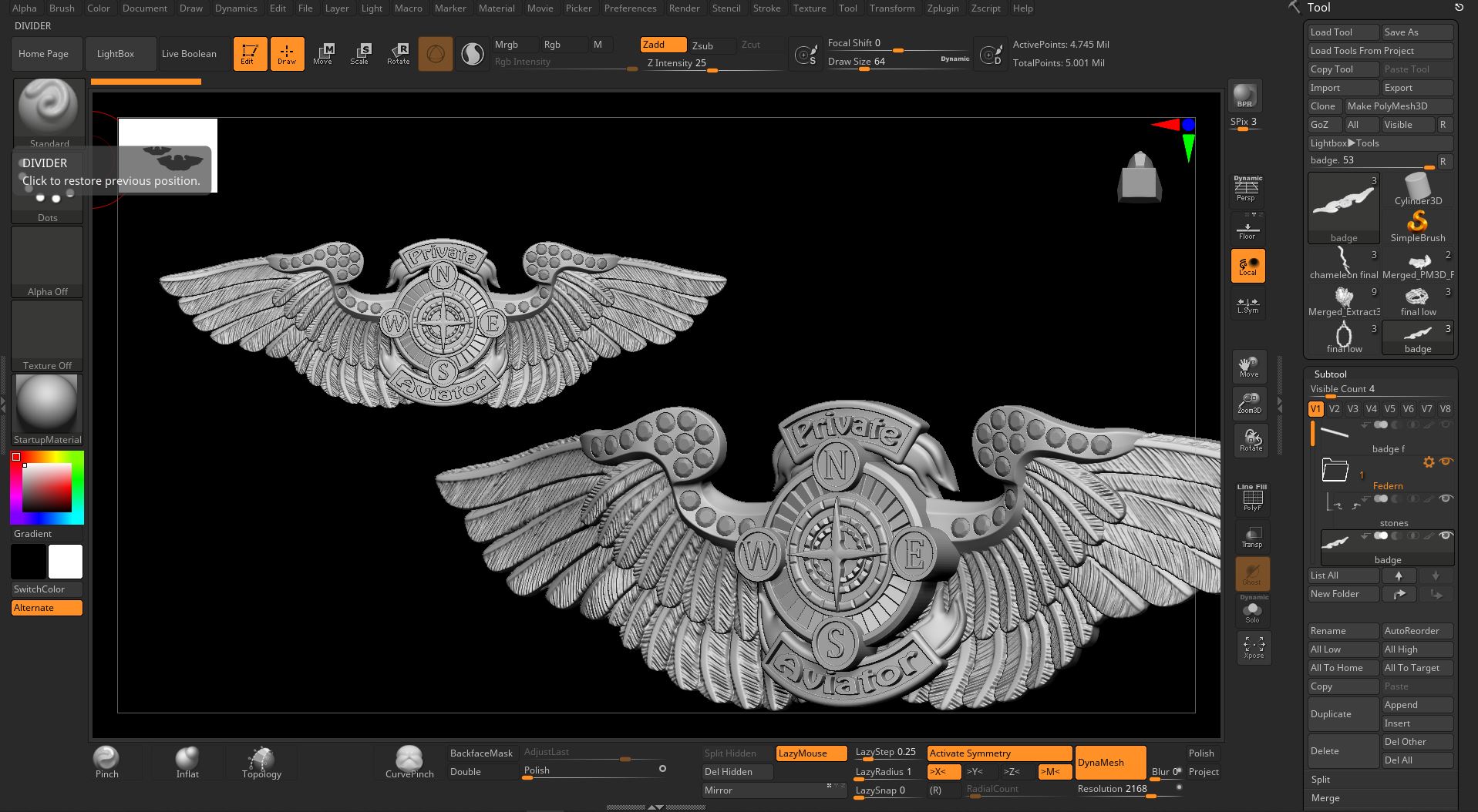 Piloten Abzeichen modelliert in ZBrush