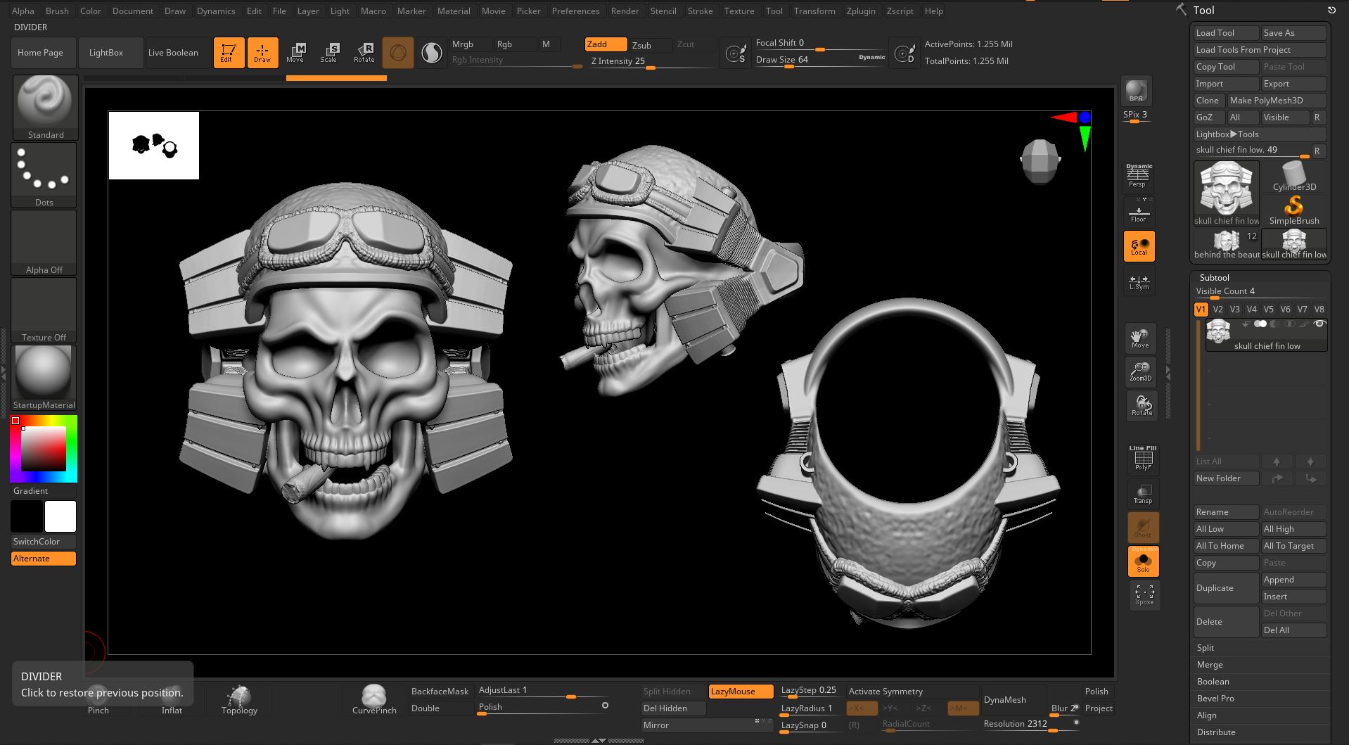 Bikerschmuck Ring Skull modelliert mit ZBrush