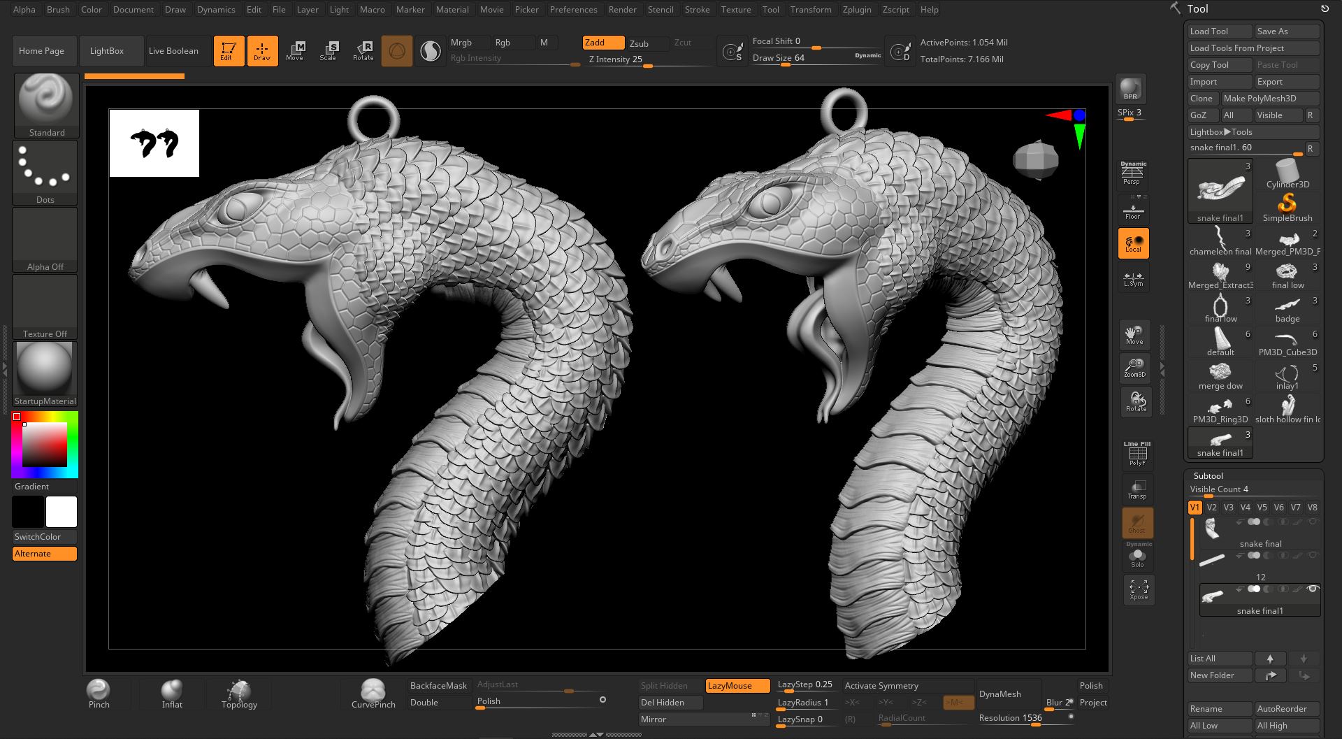 Anhänger Kobra Schlange modelliert in ZBrush