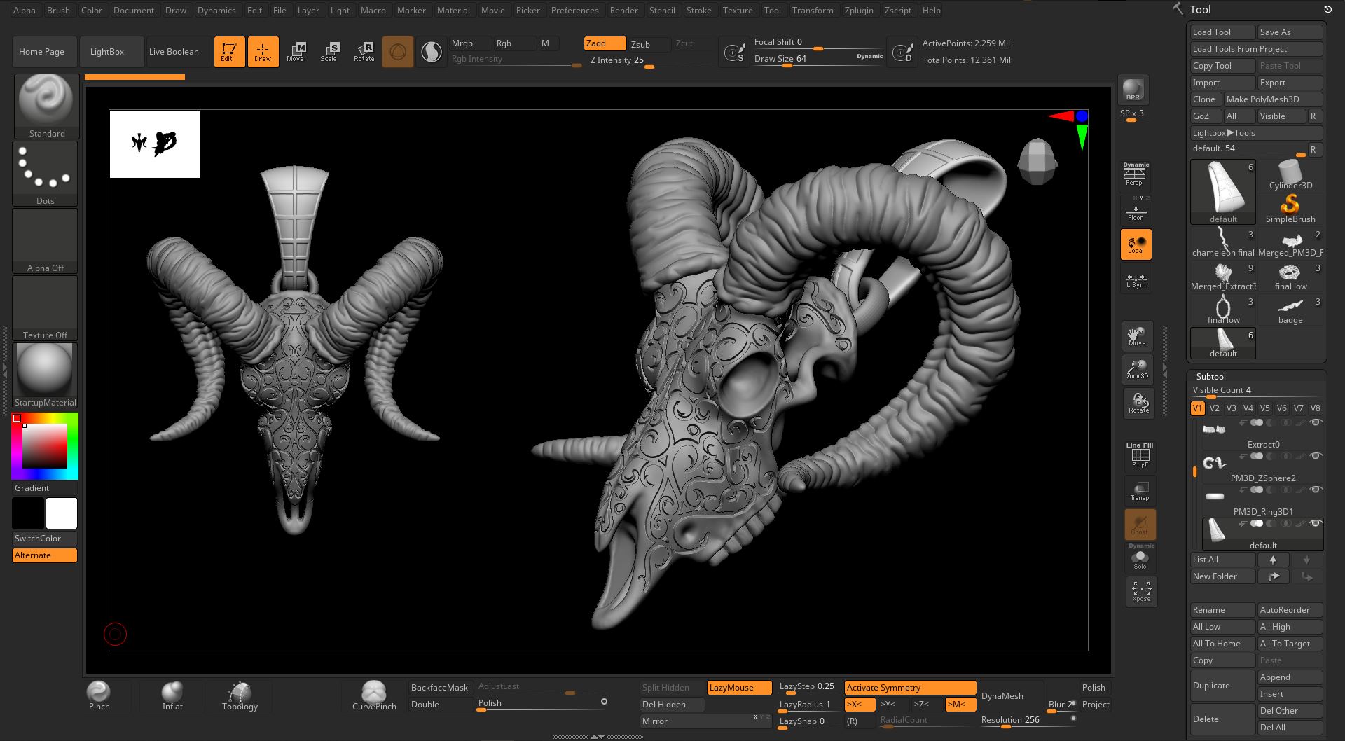 Anhänger in Form eines Antilopen Kopfes modelliert in ZBrush