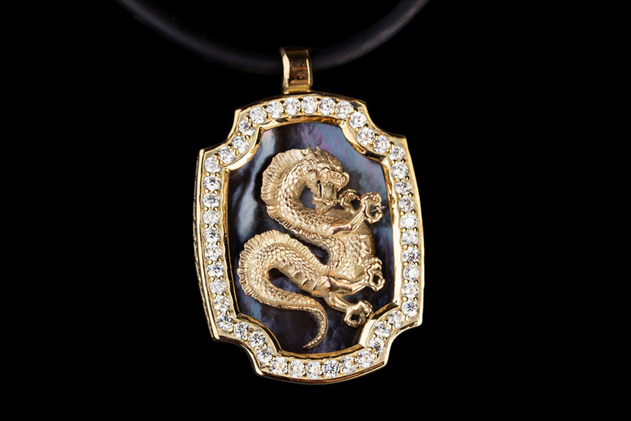 Anhänger Drache 585 Gold mit Diamanten